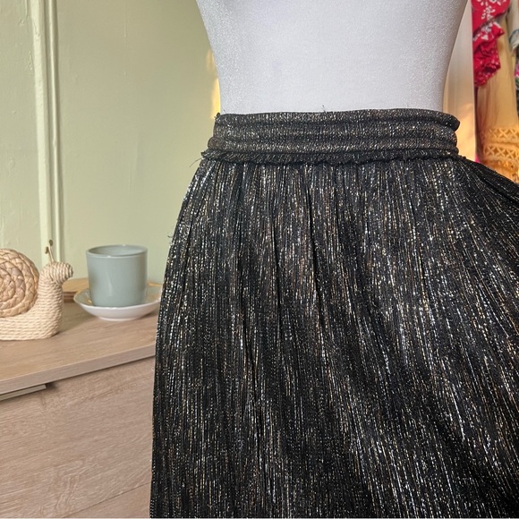 ZARA A-Line Silver Gold Metallic Threads Elastic High-Waist Knee-Length Skirt S - Picture 9 of 16